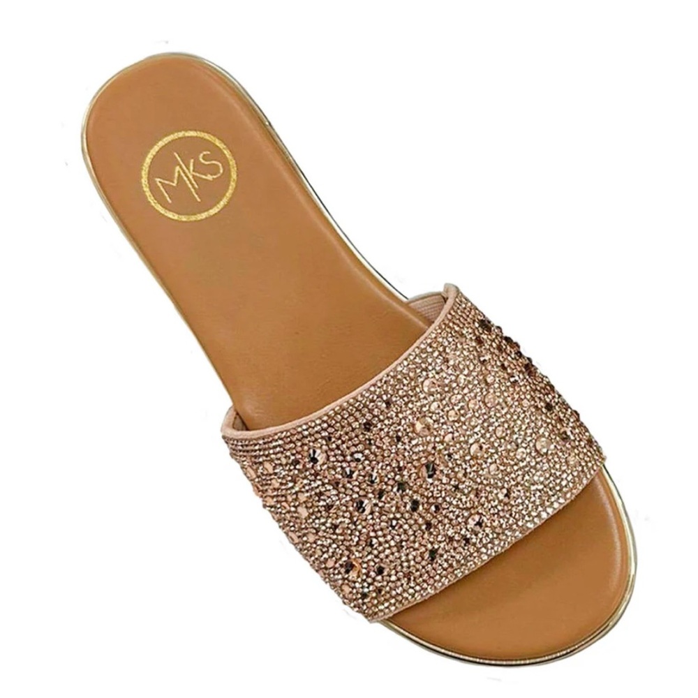 Elegant Embellished Brown Slide Sandals